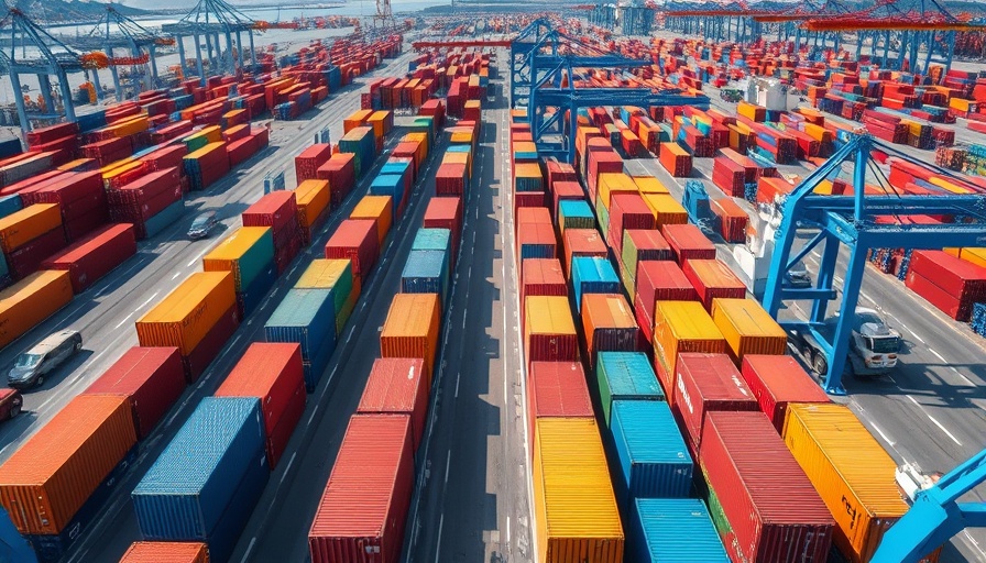 Aerial view of shipping containers at Bay Area port.