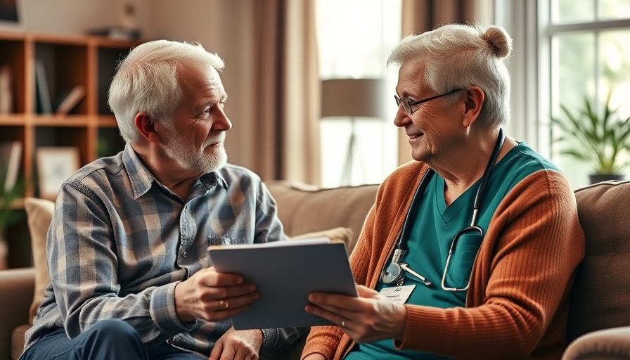 Nurse discussing Medicare Advantage diagnosing tactics with elderly man.