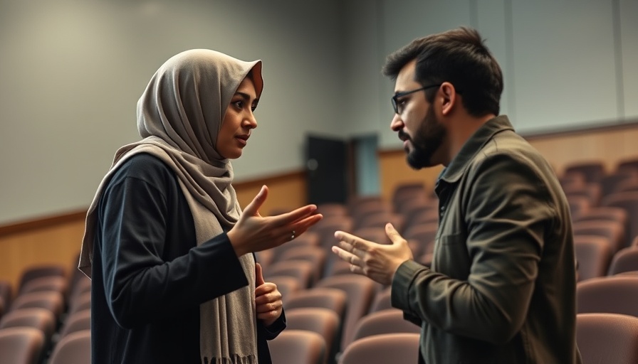 Person in hijab in discussion during Microsoft employee protest over Israel contract.