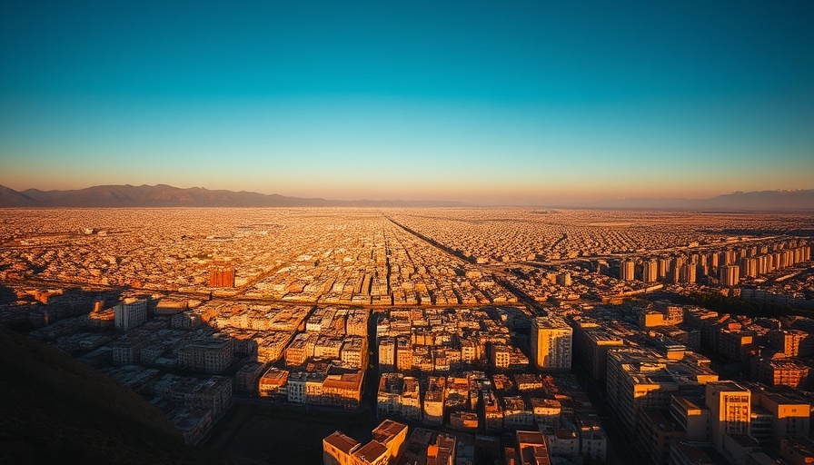 Densely packed cityscape in Iran with mountains, highlighting urban sprawl.