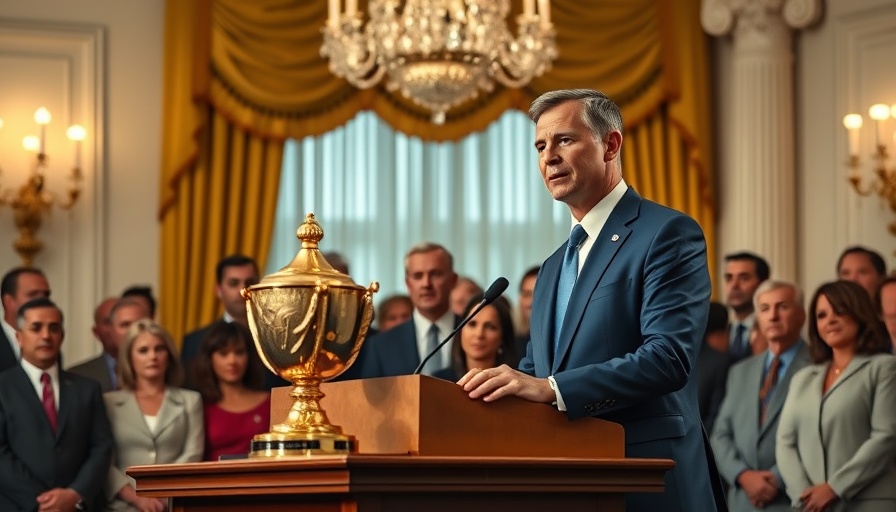 Dodgers White House Visit: Formal gathering with man at podium and trophy.