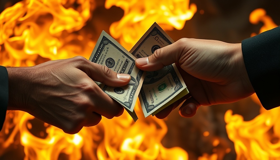 Financial transaction with flames illustrating impact of false news on stock market.