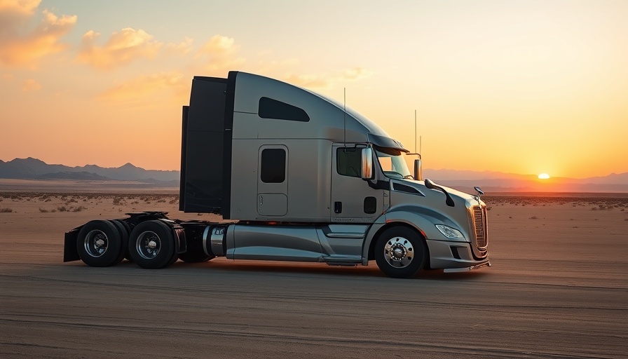 Futuristic Nikola semi-truck parked in desert at sunset.