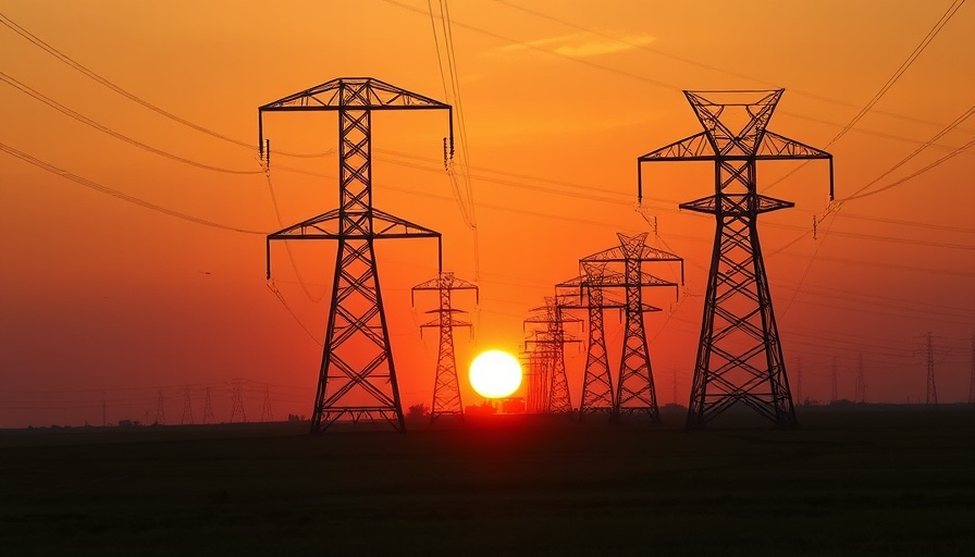 Scenic sunset view of electrical towers for solid-state transformers.