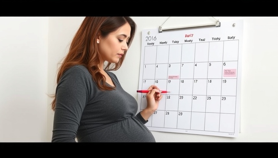Pregnant woman marking calendar while struggling to burn fat.
