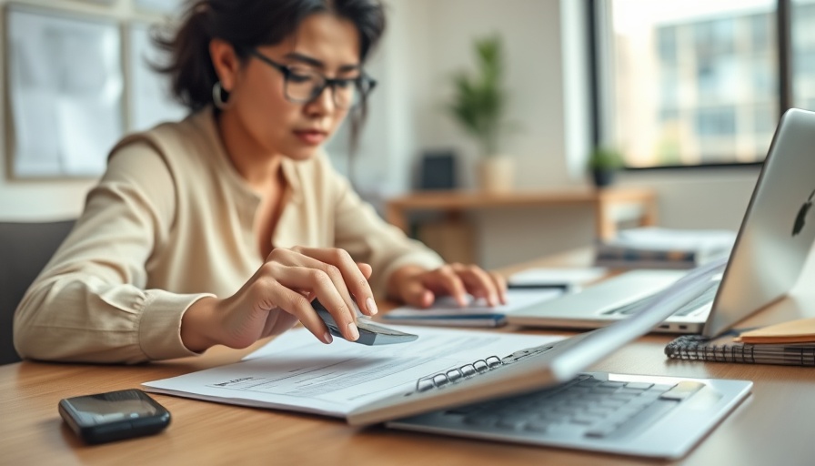 Debt consolidation workspace with calculator and papers.