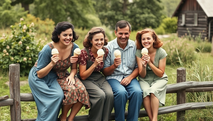 World War II Theatre Production scene with women enjoying ice cream on a fence.