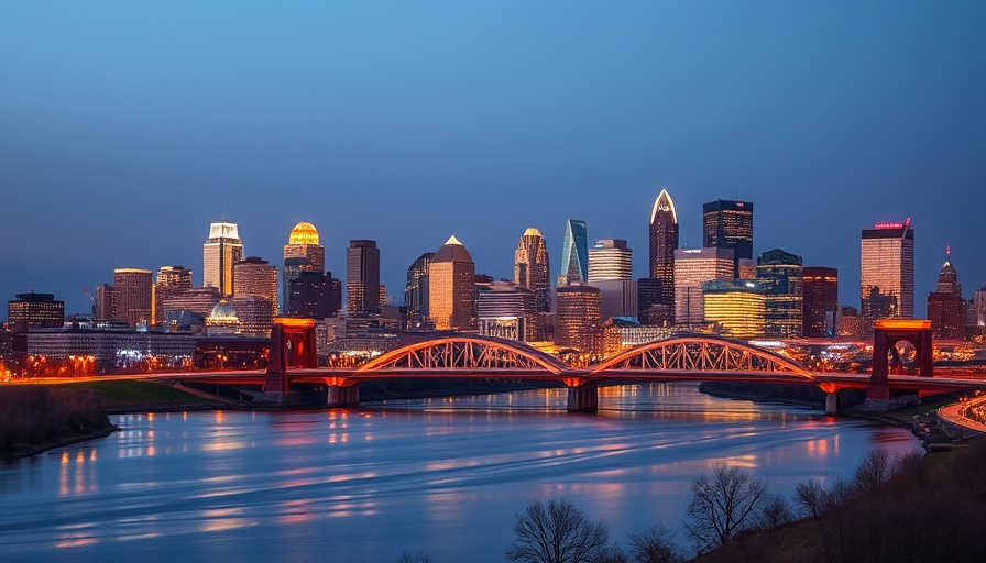 Vibrant twilight skyline of Minneapolis with illuminated skyscrapers and bridge.
