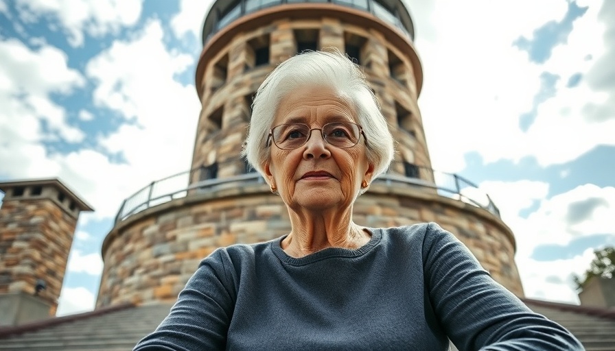 Chappell Hayes Observation Tower Oakland with woman seated in front.