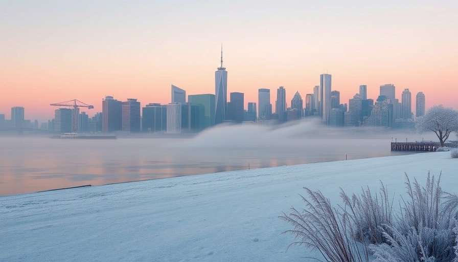 Ice-covered waterfront of one of the coldest cities in the U.S. during sunrise.