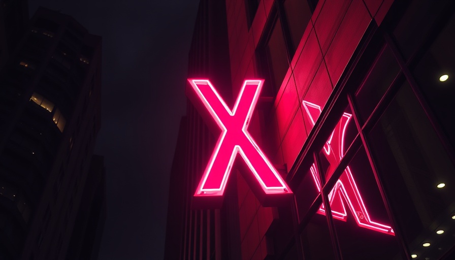 Illuminated X sign on building at night - Musk's X drops lawsuit Twitch.