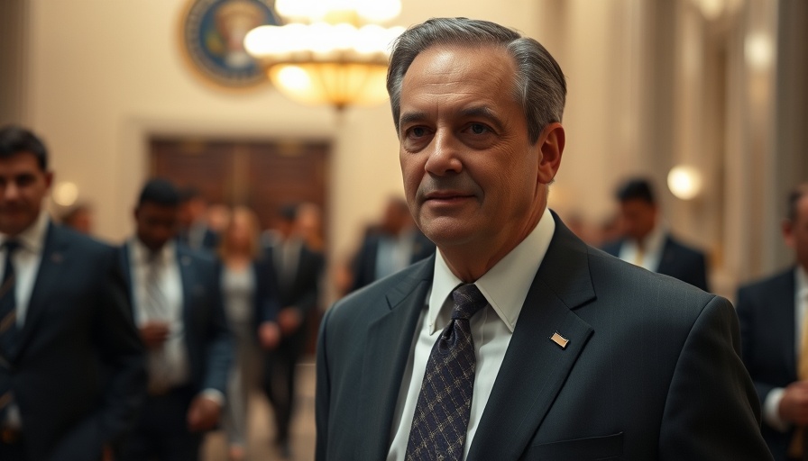 Confident man at US trade deal meeting entering a room.