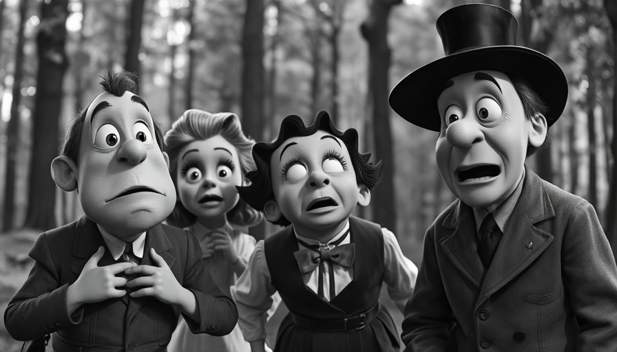 Classic film characters showing surprise in vintage black and white style.