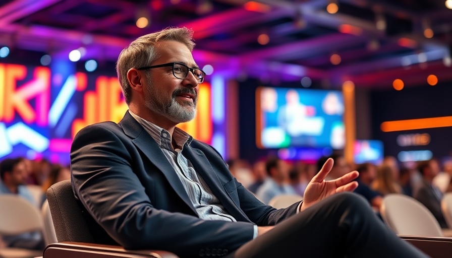 Confident man at a tech conference discussing crypto venture capital firms growth.