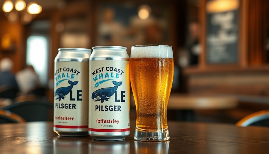 West Coast Whale Pilsner cans and glass at environmental fundraiser.