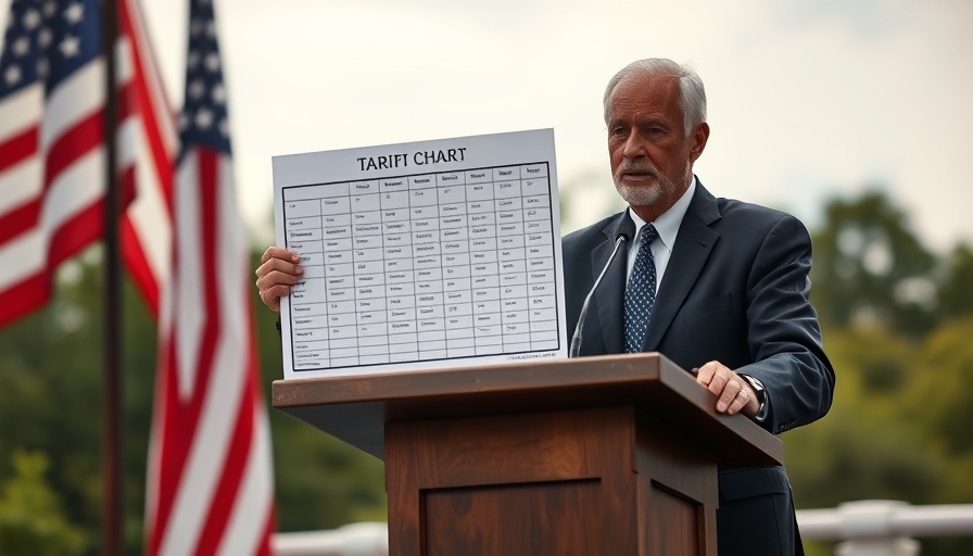 Trump tariffs impact on consumers shown through detailed chart at podium.