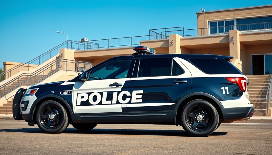 Local news today: Police vehicle in front of station.