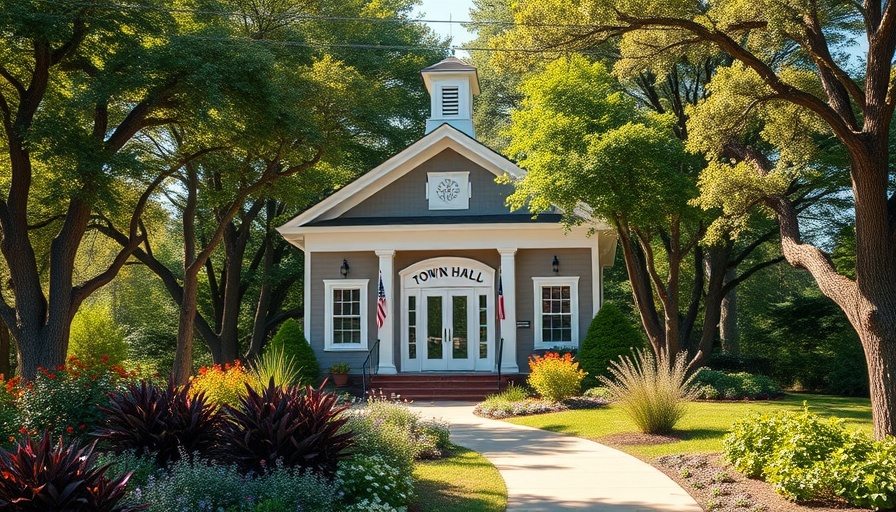 Charming view of Ross Town Hall amidst trees, sunny atmosphere.