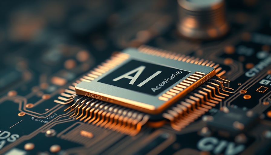 Futuristic AI accelerator chip against a blurred background.