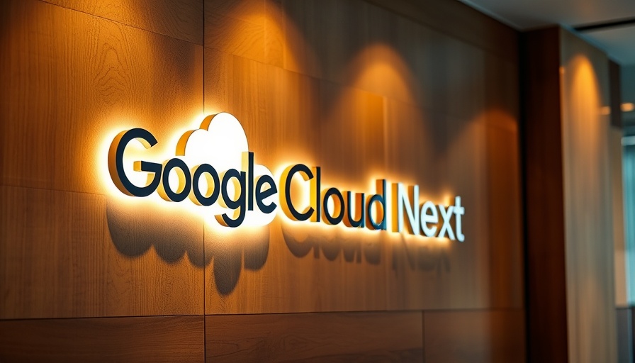 Illuminated Google Cloud Next sign on wooden wall.