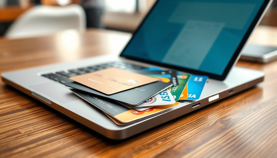 Credit cards on laptop representing lower monthly credit card payments online.