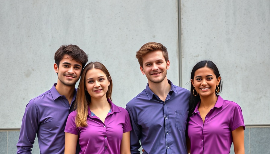 Young adults in purple shirts promoting AI SDR market