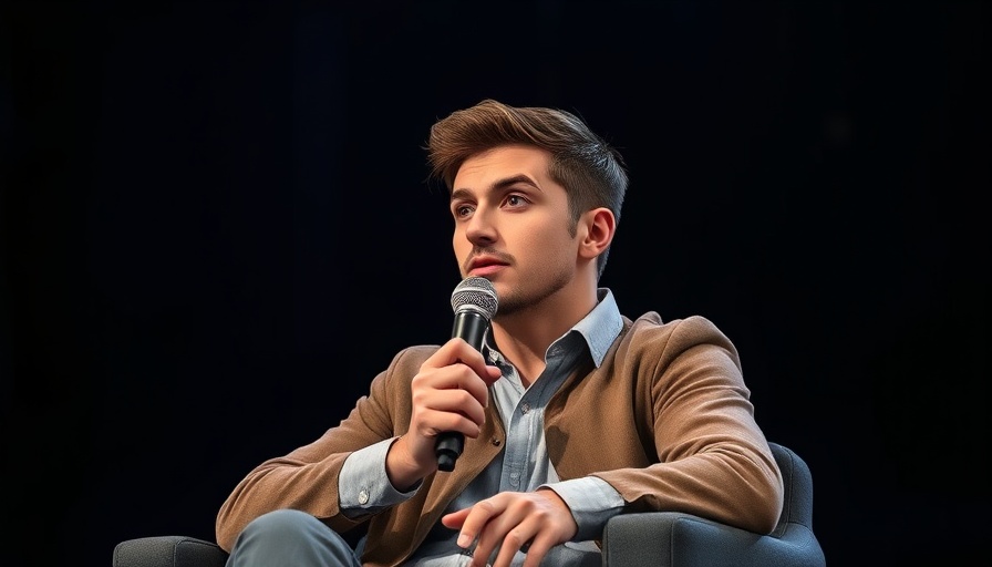 Young man discussing business startup strategies on stage