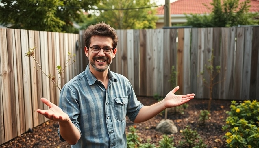 Garden design expert showcasing backyard makeover with plants