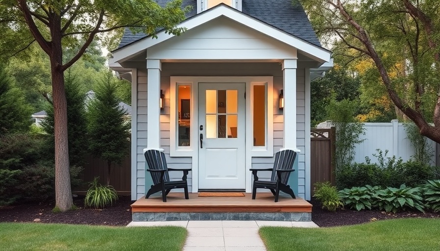 Charming home entrance with lush greenery; ideal for 'downsize your home'.