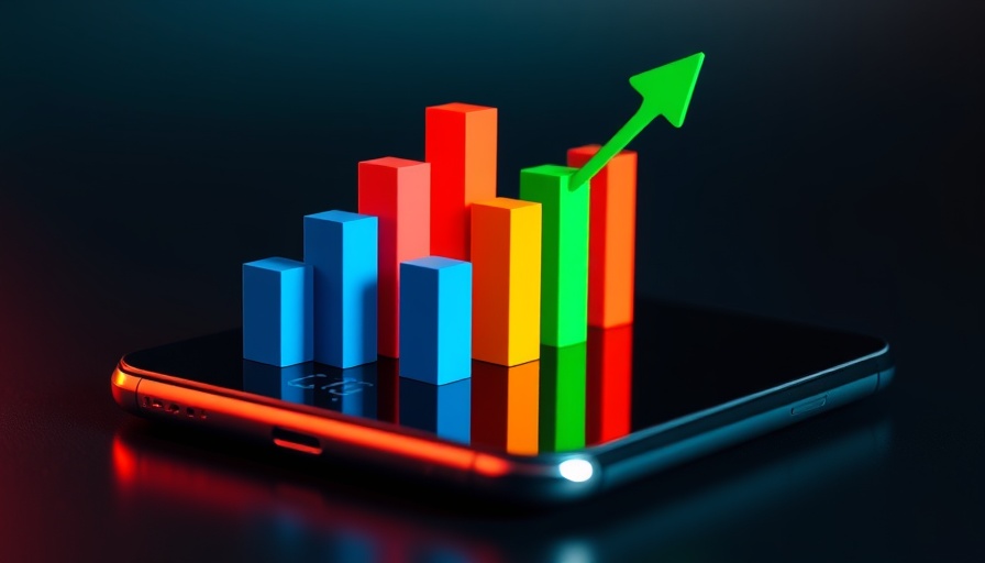 3D graph on smartphone illustrating business trends