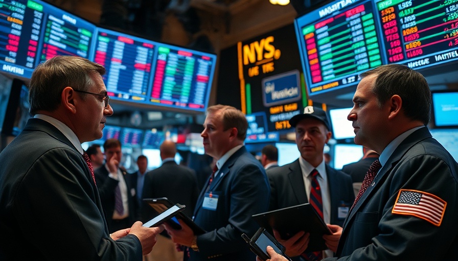 Concerned traders in a bustling stock exchange highlight market volatility.