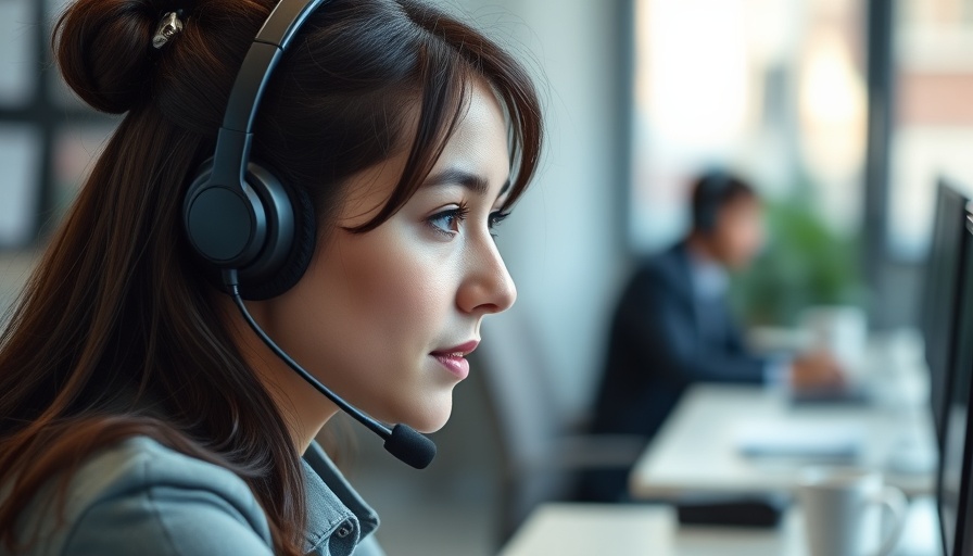 AI job boom: young woman working with headset in office.