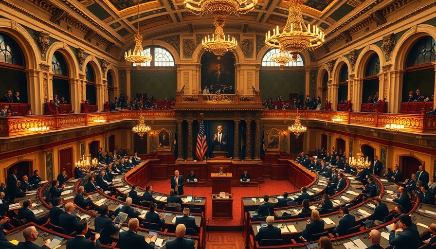 Government assembly hall during a session, capturing local news updates