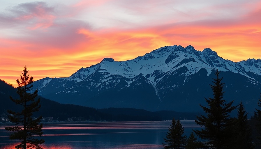 Oregon State landscape at sunset, reflecting vibrant skies over a tranquil lake.