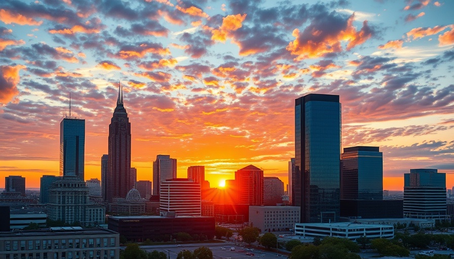 Downtown Oklahoma City skyline at sunset, ideal for Oklahoma tax planning 2025 content.