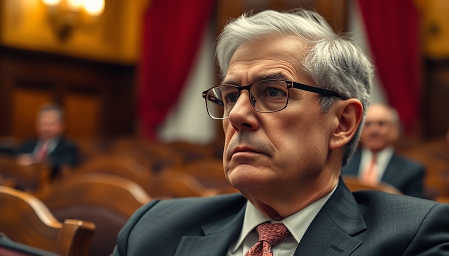 Man in government chamber reflecting on California oil companies' liability.