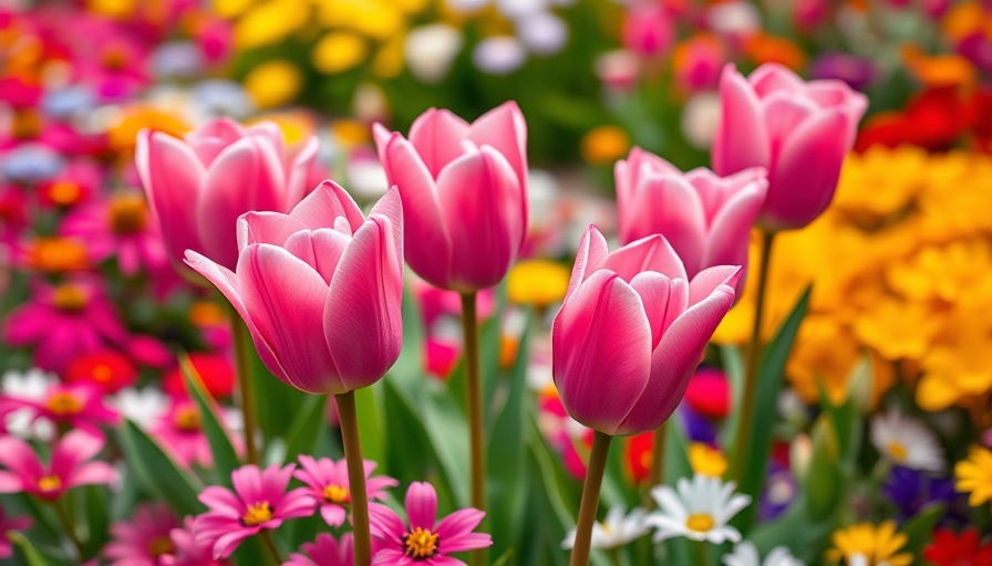 Vibrant pink tulips in spring garden, colorful blooms.