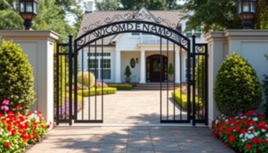 Elegant driveway gate in front of modern home, driveway gate ideas.