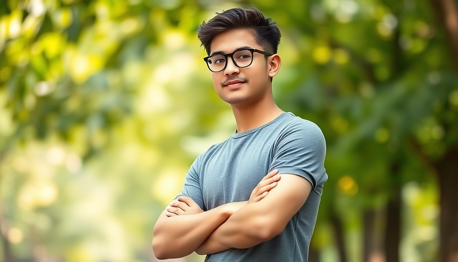 Confident man in a park symbolizing innovation in patent applications.