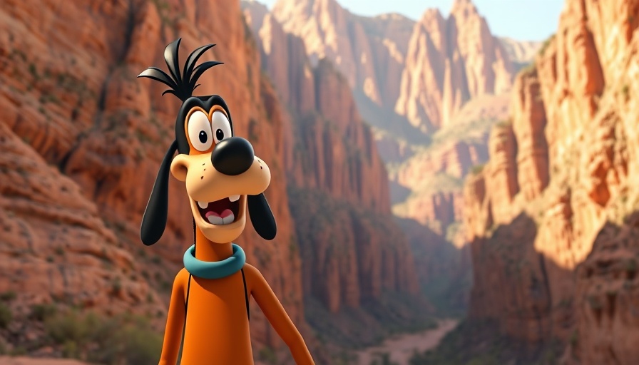 Goofy and Max in canyon from A Goofy Movie, 30th anniversary