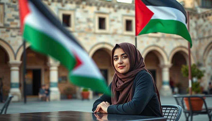 Pro-Palestinian protest symbol with a young woman near flag.