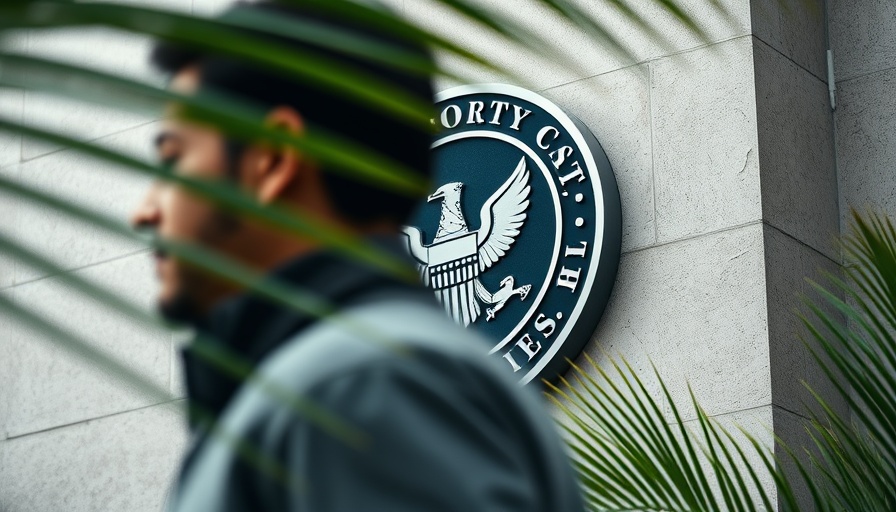 NOAA emblem on building facade, blurred person; workforce impact topic.