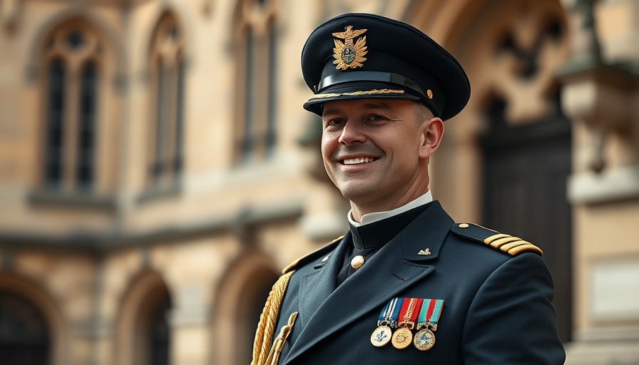 British naval officer in ceremonial dress smiling during British military visit to Beijing