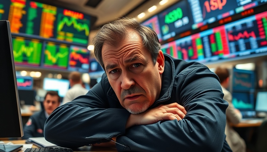 Nasdaq Tariff Impact: Stressed stock trader in busy exchange.