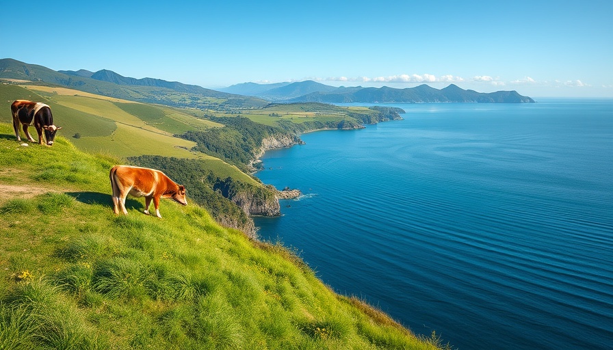 Cows grazing on Point Reyes hillside overlooking the bay.