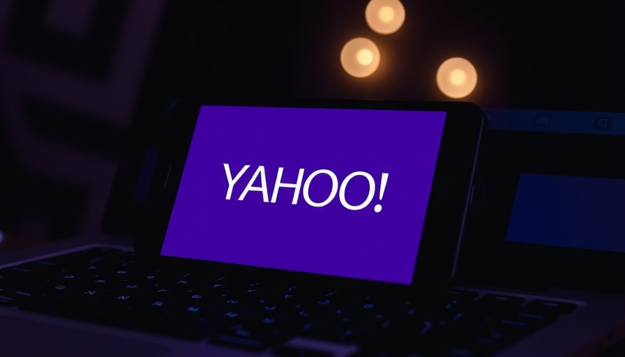 Yahoo logo on smartphone screen over laptop keyboard, highlighting Yahoo DEI policy changes.