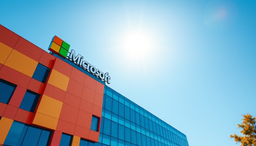 Microsoft corporate building with logo under clear sky.