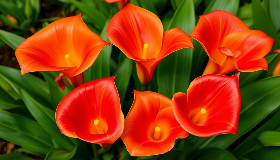 Vibrant calla lilies blooming in a lush garden. How to grow calla lilies.