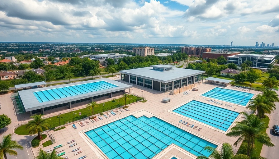 Santa Clara International Swim Center with pools and greenery.