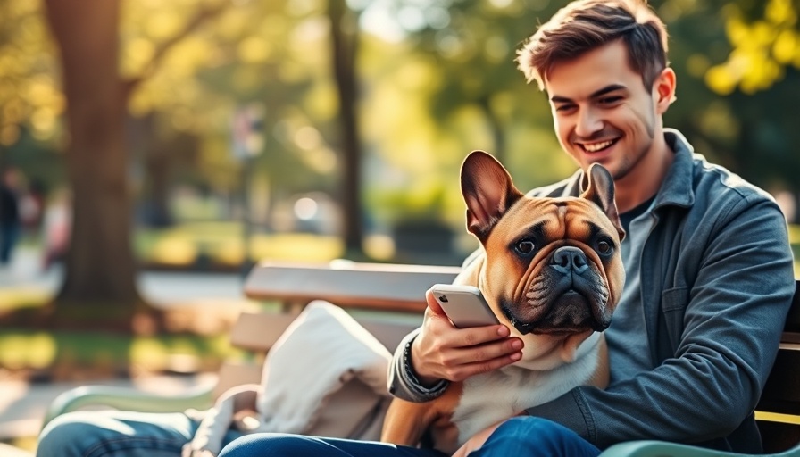 Relaxed man with English bulldog in park, enjoying retirement.